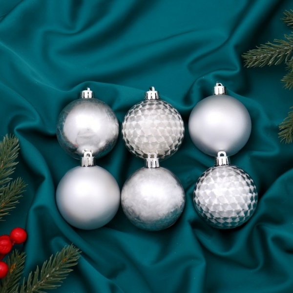 Набор пластиковых шаров d-6см 6шт серебро Пилар