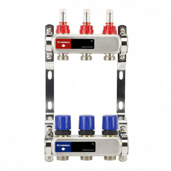 Коллекторная группа в сборе 1" x 3 выхода 3/4" евроконус VARMEGA