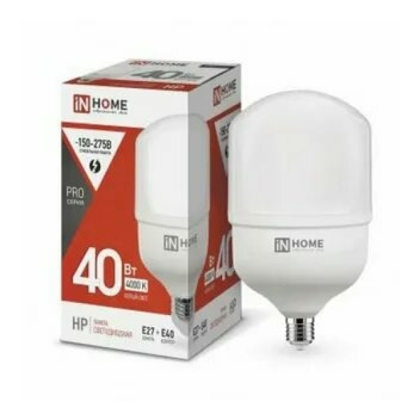Лампа св/д HP  40Вт 4000K E27 с адаптером Е40 IN HOME