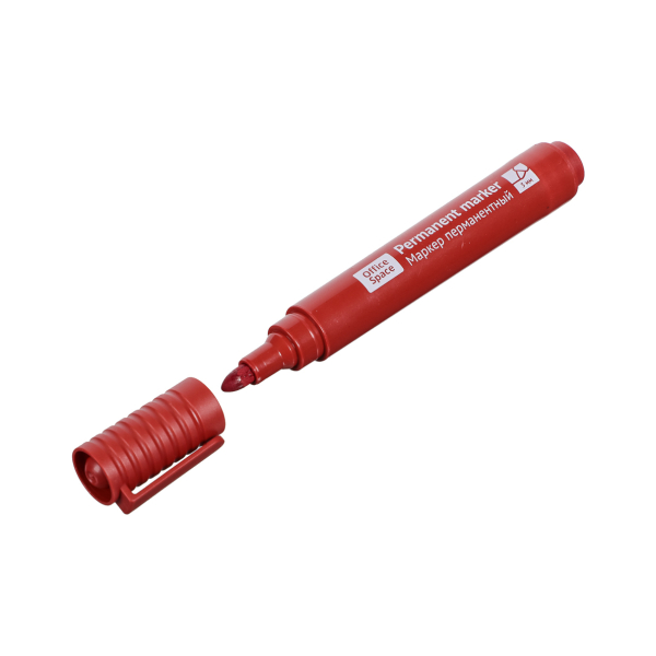 Маркер перманентный красный, пулевидный наконечник, линия 3мм
