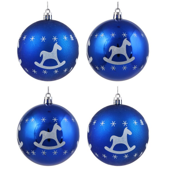 Набор шаров 8 см 4 шт синий пластик глиттер 26-144