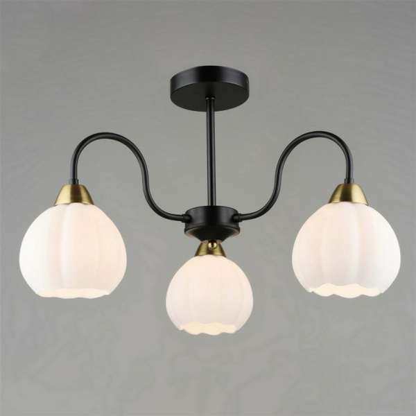 Люстра 3*60Вт Е27  плафон стекло черный  57,5*33,5 см 12м2 Baizheng