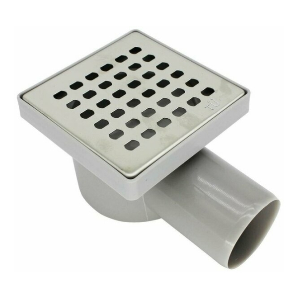 Трап 100*100мм горизонтальный выпуск 50мм нерж.решетка сухой затвор ST2210-48-MR AQUANT