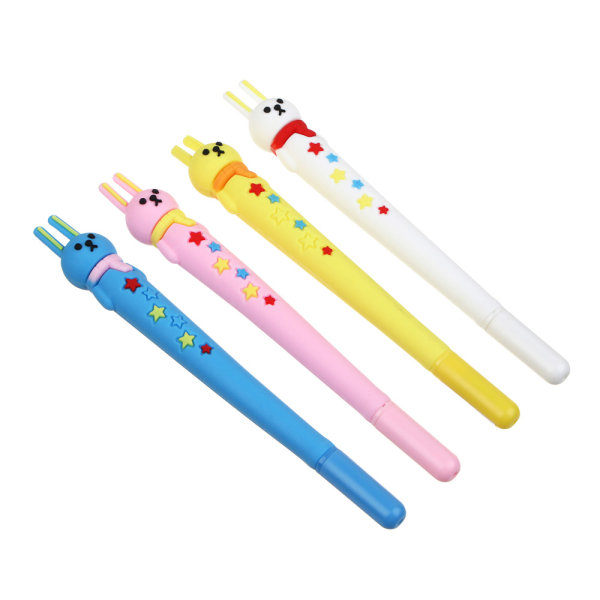 Ручка гелевая синяя, с антискользящим корпусом в форме зайчика, 4 дизайна