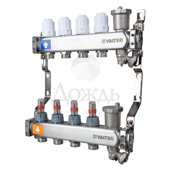 Коллекторная группа в сборе 1" x 4 выхода 3/4" евроконус VT 579 EMNX VALTEC