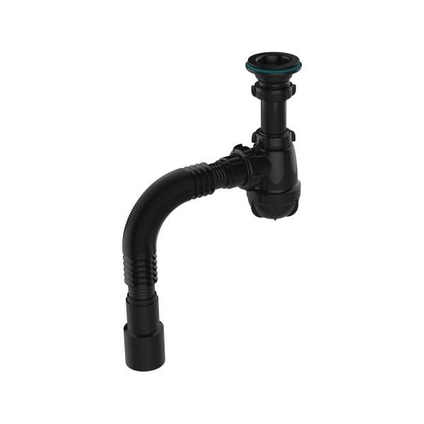 Сифон для мойки 1-1/2"*40мм нерж.выпуск с гофрой 40мм*40/50мм черный B0183-30-MR AQUANT