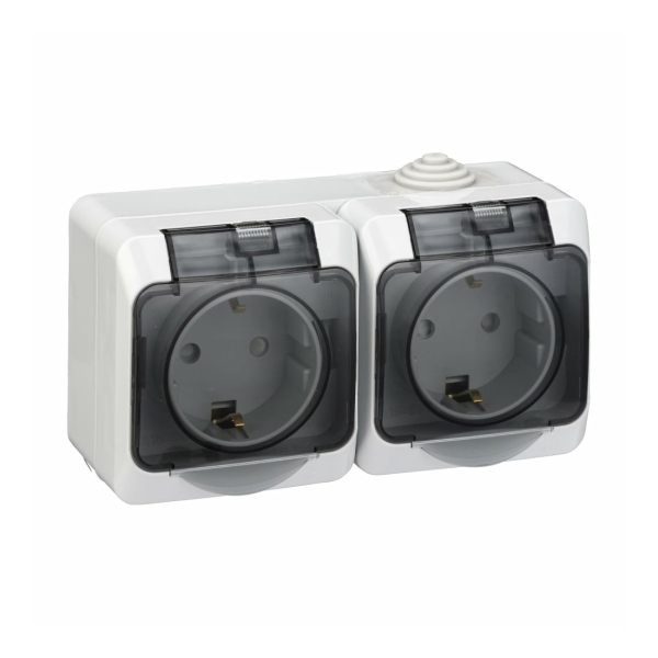 Блок ОУ  розетка 2 мест. с з/к со шторками белый ЭТЮД Schneider Electric