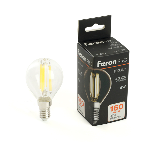 Лампа св/д G45  8Вт 4000К Е14 филамент Feron.PRO