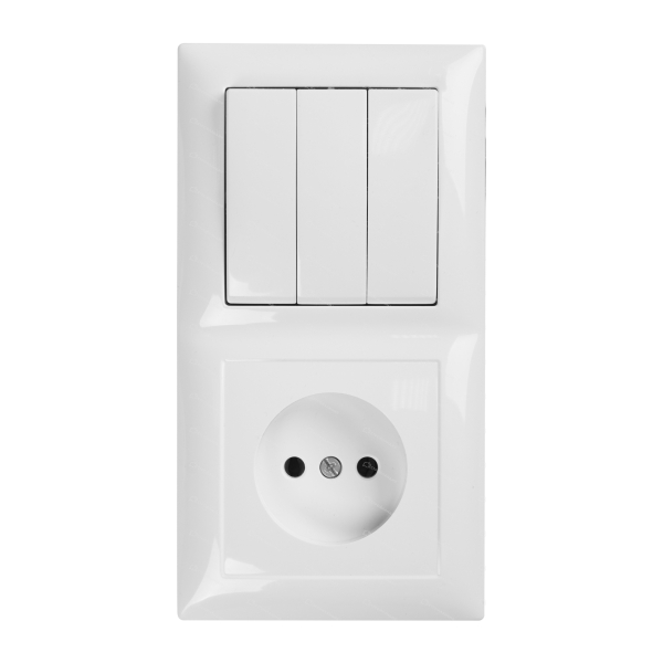 Блок СУ выключатель 3 кл. + розетка 1 мест.  белый Кунцево