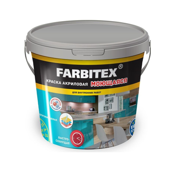 Краска ВД моющаяся 6кг акриловая Farbitex