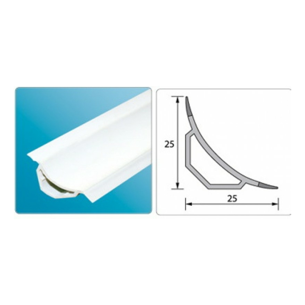 Плинтус ПВХ Белый с мягким краем 25*25*2500мм 1/25 Идеал