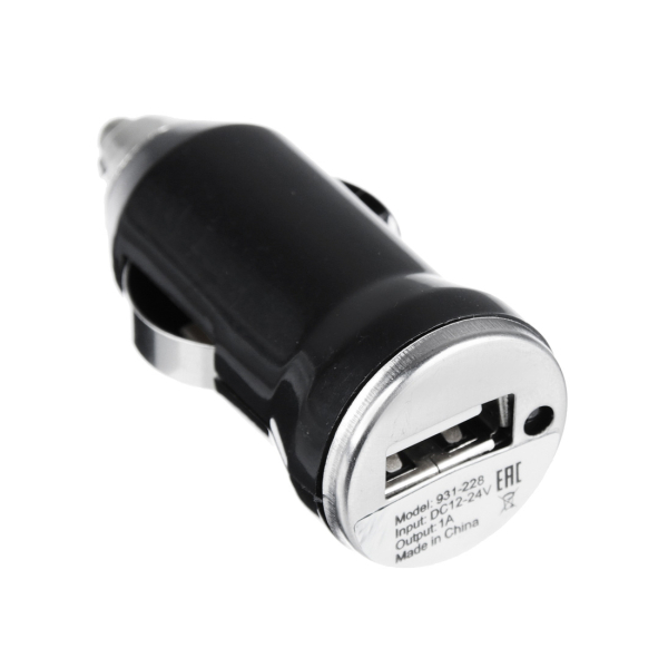 Зарядное устройство USB для прикуривателя, 5V-1A, 12-24v, пластик, металл