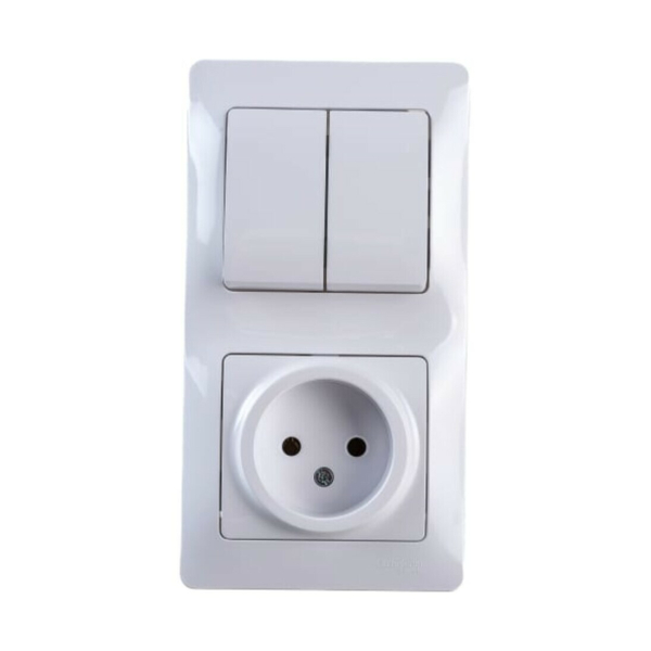 Блок СУ выключатель 2 кл. + розетка 1 мест. белый  GLOSSA