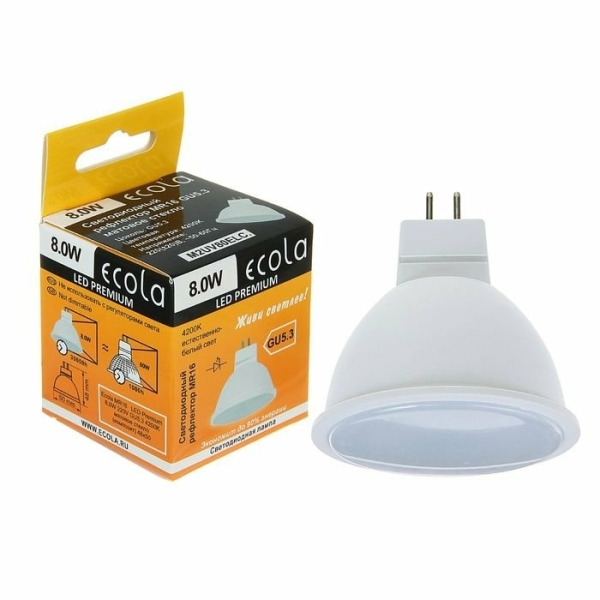 Лампа св/д GU5.3 MR16 8Вт 4200К 220В Ecola