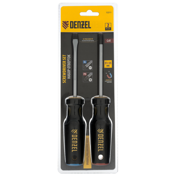 Набор отверток 2шт комбинированный трехкомпонентная рукоятка CrV Denzel