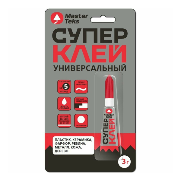 Супер клей цианоакрилатный универсальный прозрачный 3гр MasterTeks