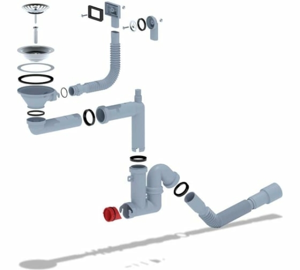 Сифон для мойки 3-1/2"*40мм со смещением 2 перелива с гофрой 40*40/50 F5345S АНИ-Грот