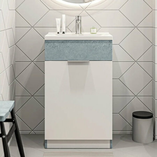 Комплект тумба Рево 50Н 1 дверка бетон светло-серый с умывальником Рево 50 1MARKA