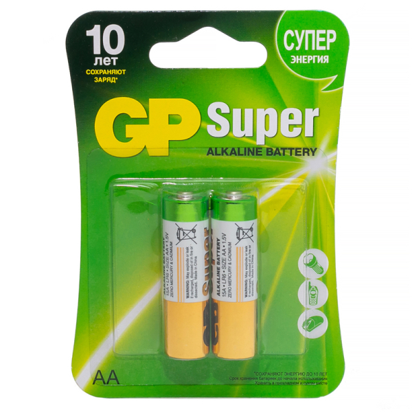 Батарейка алкалин AA LR6 15А BL2 GP Super