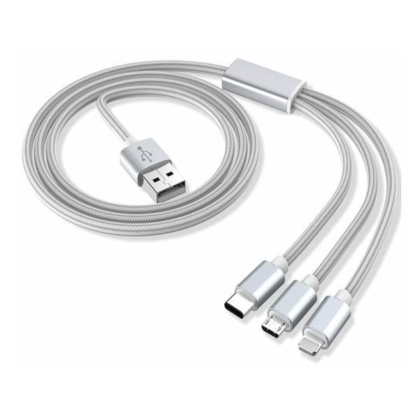 Кабель для зарядки USB A 2.0 - USB Type-C - microUSB 1,2м серебряный Атом
