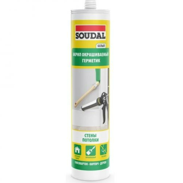 Герметик акриловый окрашеваемый белый 280мл Soudal