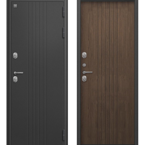 Дверь Т-90 Графит букле/ Миндаль рифленый 860*2050 R Центурион 2025