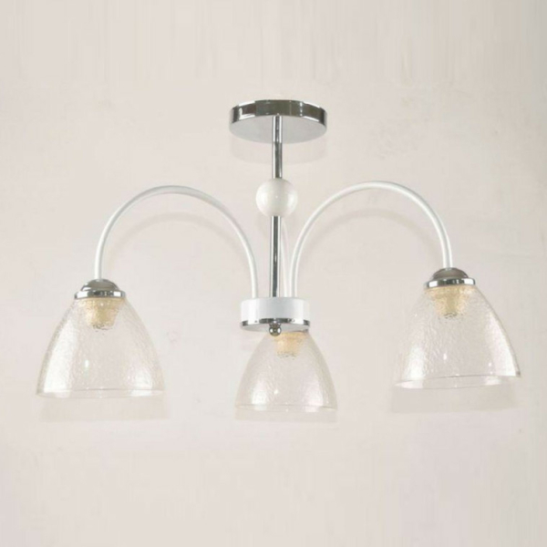 Люстра 3*60Вт Е27 плафон стекло белый хром 57*41 см 12м2 Baizheng