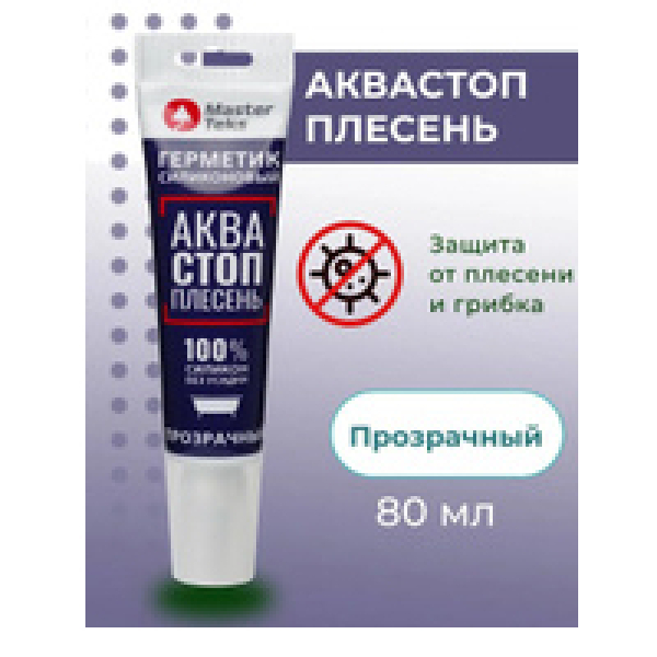 Герметик силиконовый санитарный белый Аква стоп плесень 80мл MasterTeks
