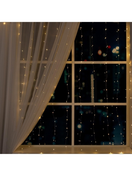 Гирлянда «Занавес» 2×2 м роса, IP20, серебристая нить, 300 LED, свечение белое, 12 В