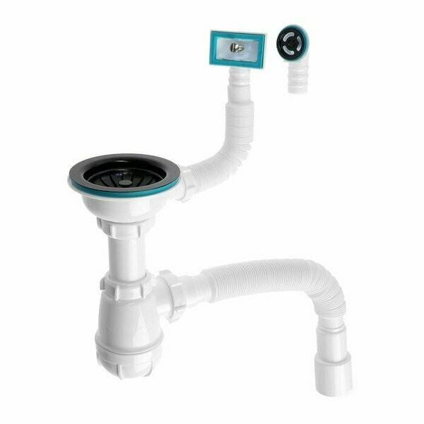 Сифон для мойки 3-1/2"*40мм нерж.выпуск П/К переливы с гофрой 40*40/50мм B0178-20-MR AQUANT