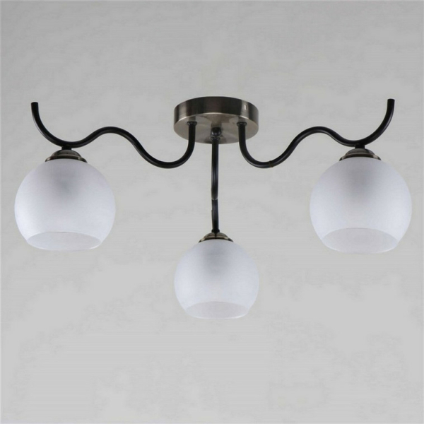 Люстра 3*60Вт Е27  плафон стекло черный 58*58*23 см 12м2 Baizheng