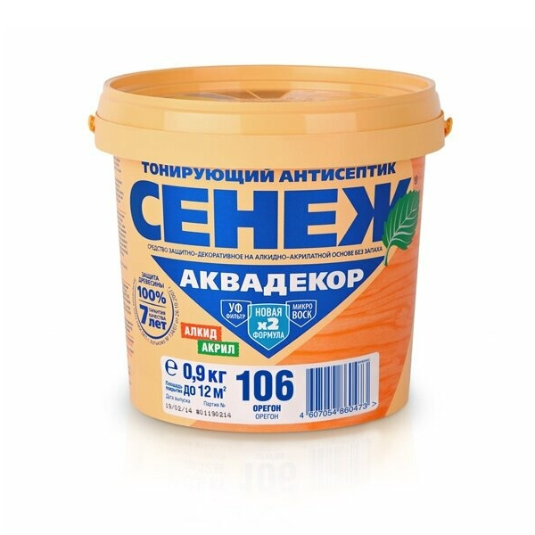 Антисептик тонирующий алкидно-акриловый 0,9кг орегон СЕНЕЖ АКВАДЕКОР